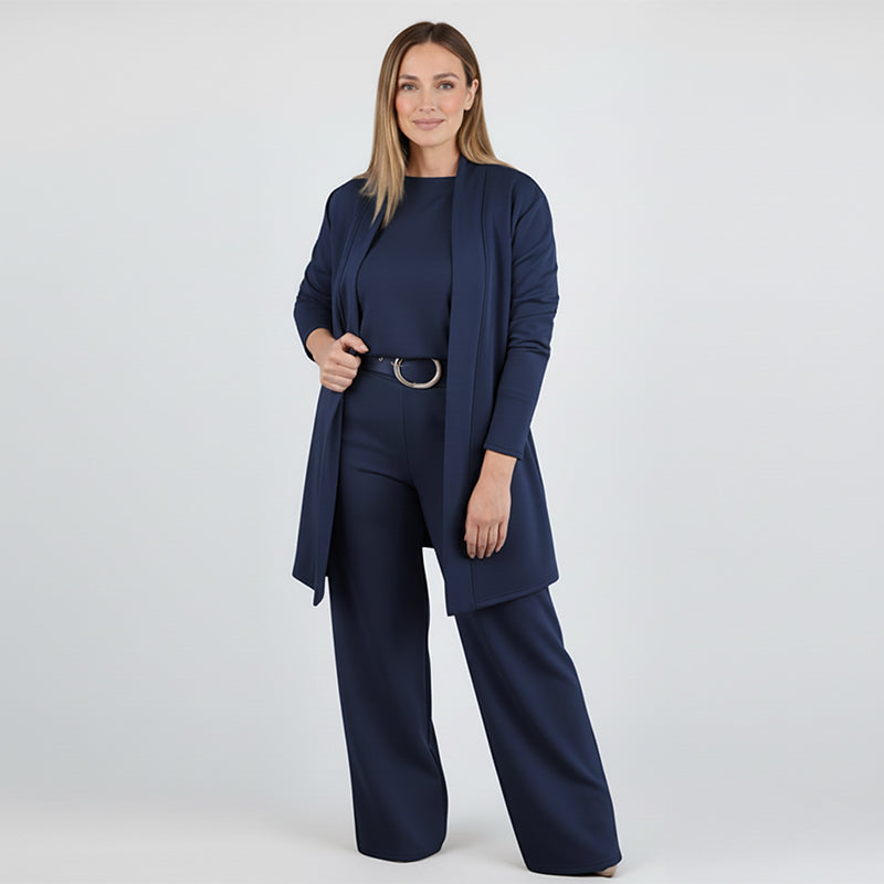 Elegant 3-Piece Set consisting of Long Cardigan, Top, and Trousers