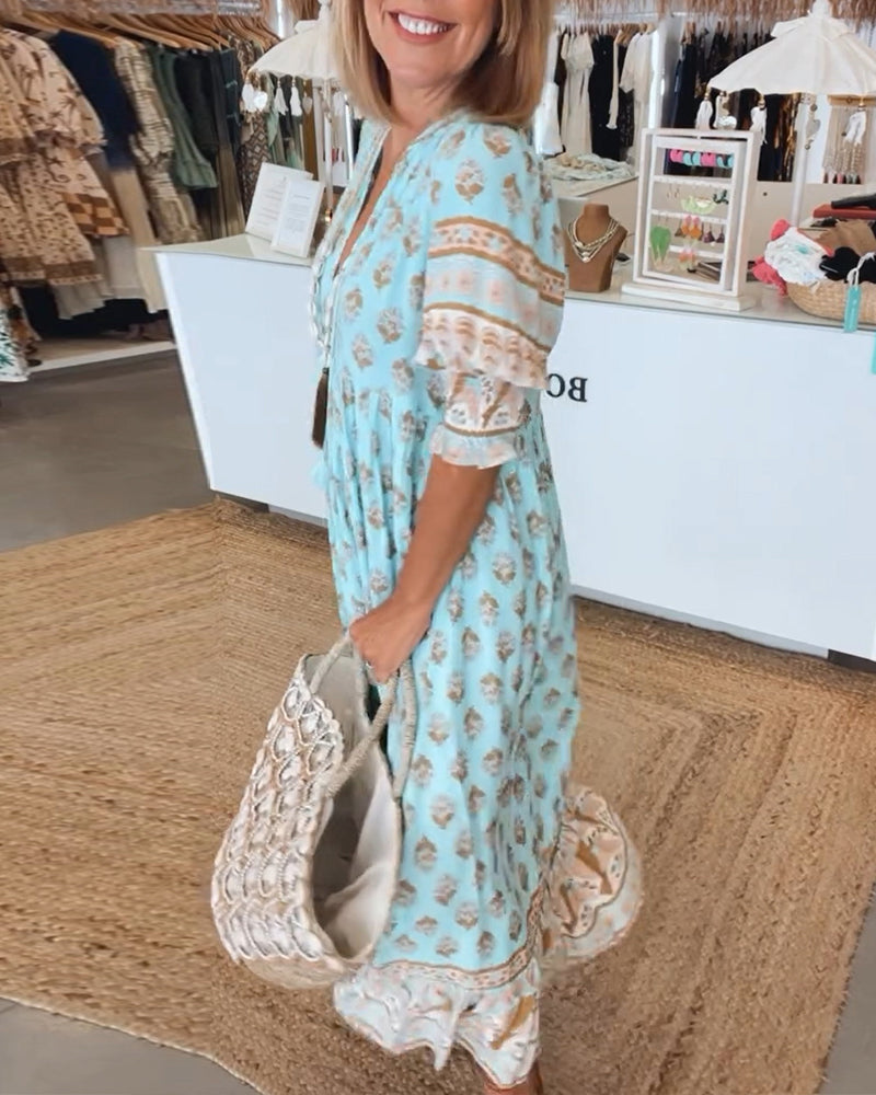 Modena - Printed Casual Dress with V-Neck