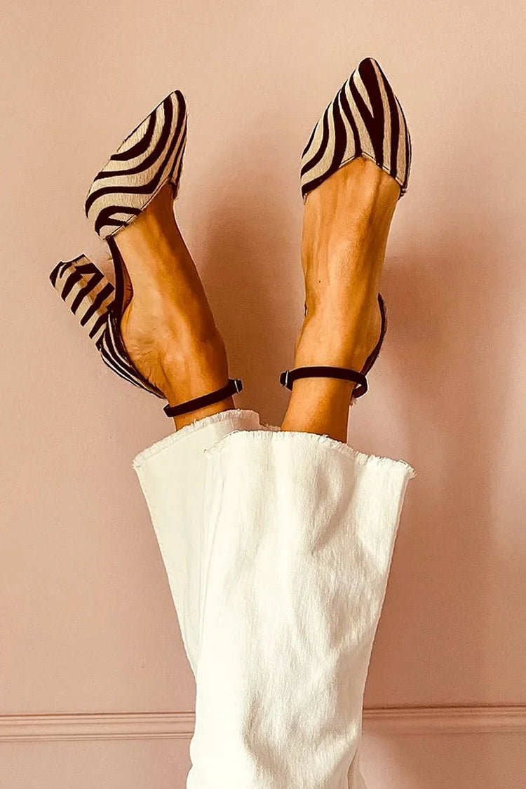 ZEBRA PRINT POINTED TOE PUMPS WITH STRAP