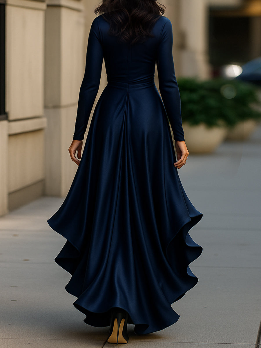 Luna - Long Satin Dress with Ruffles