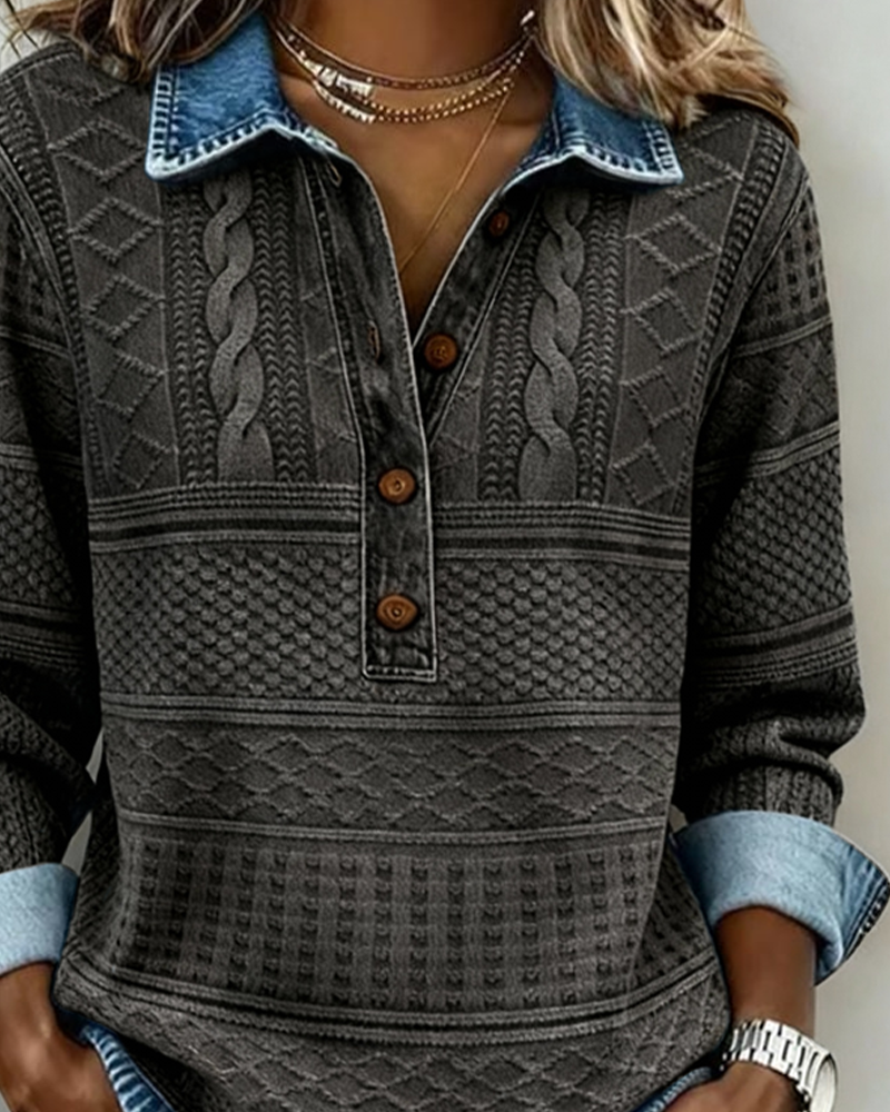 SOFIA – Denim Detailed Knitted Sweatshirt