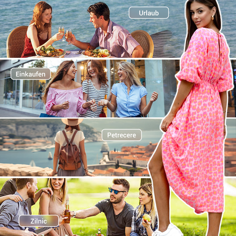Ladies' Dress with V-Neck and Print