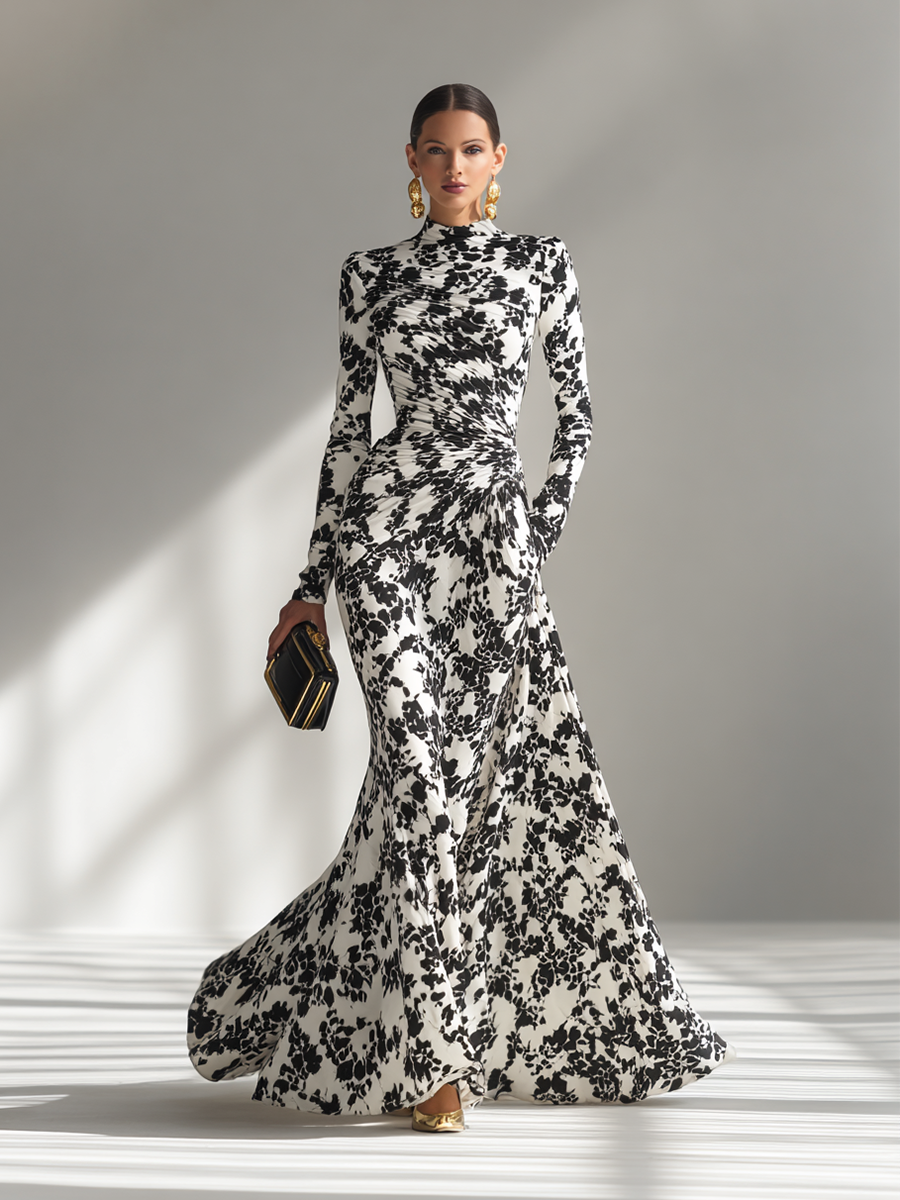 Women's Black and White Striped Stretch Wrap Dress MDA1295K1AP