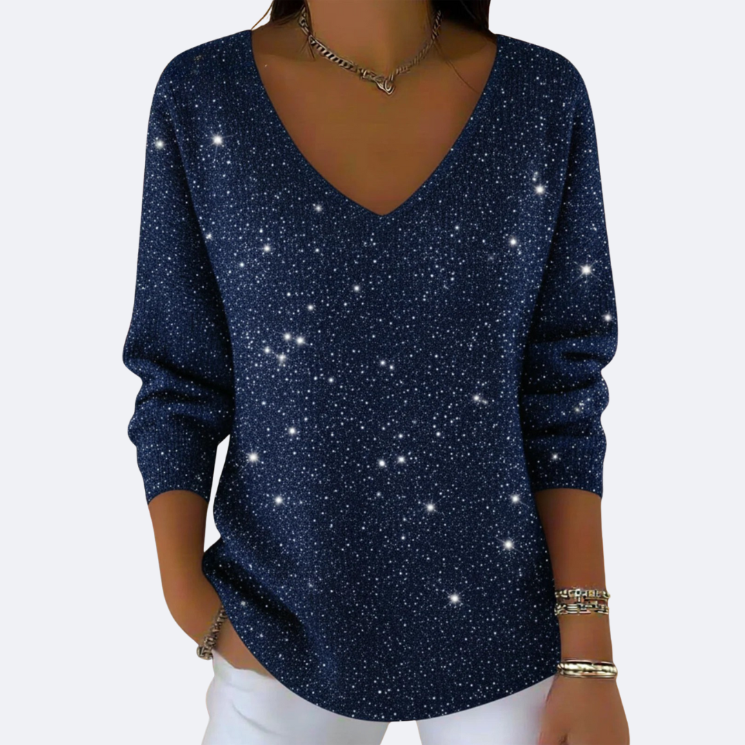 GIULIA - Sparkly V-Neck Chic Jumper