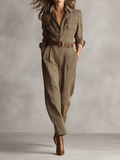 Celia | Brown Checkered Jumpsuit with Elegant Details