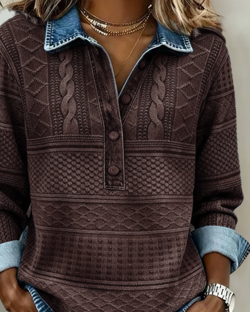SOFIA – Denim Detailed Knitted Sweatshirt