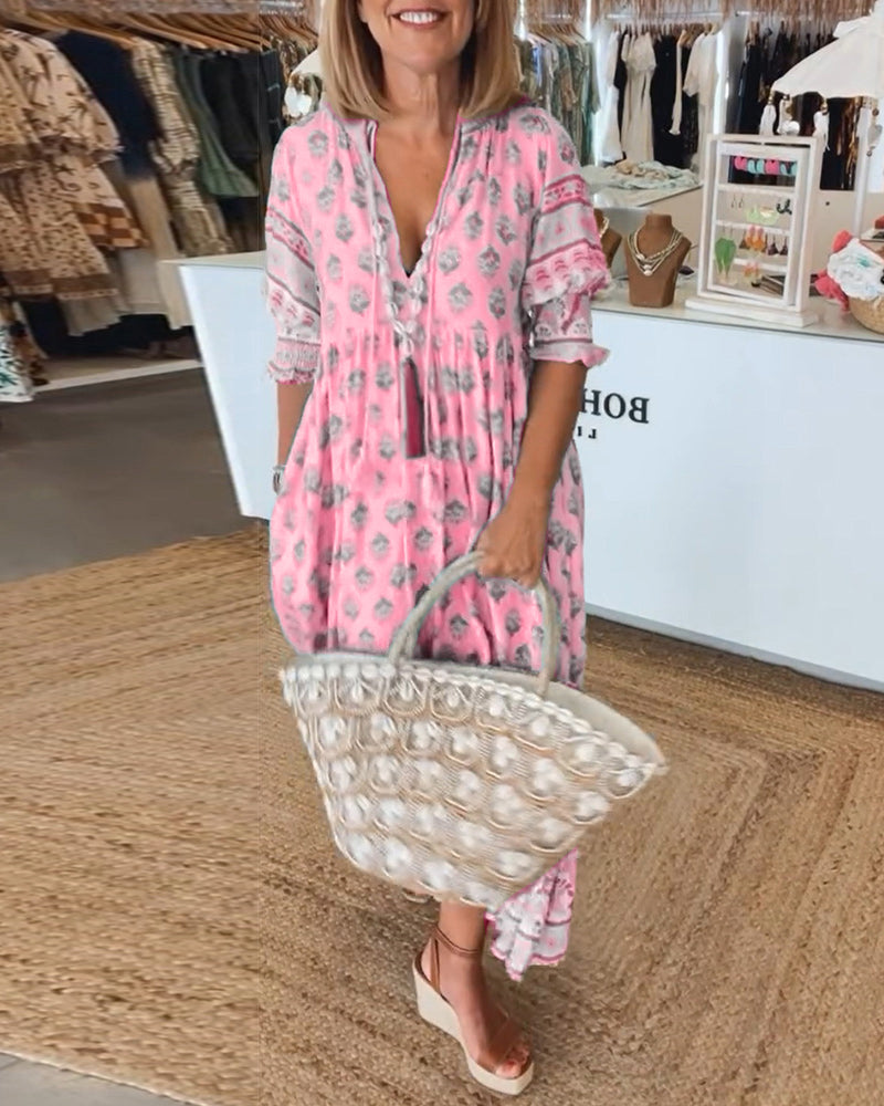 Modena - Printed Casual Dress with V-Neck
