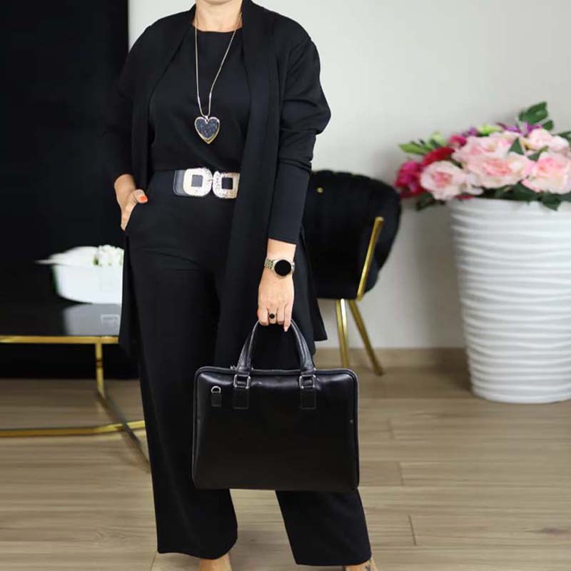 Elegant 3-Piece Set consisting of Long Cardigan, Top, and Trousers
