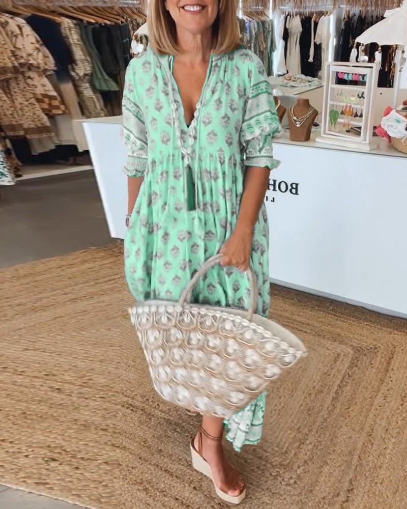 Modena - Printed Casual Dress with V-Neck