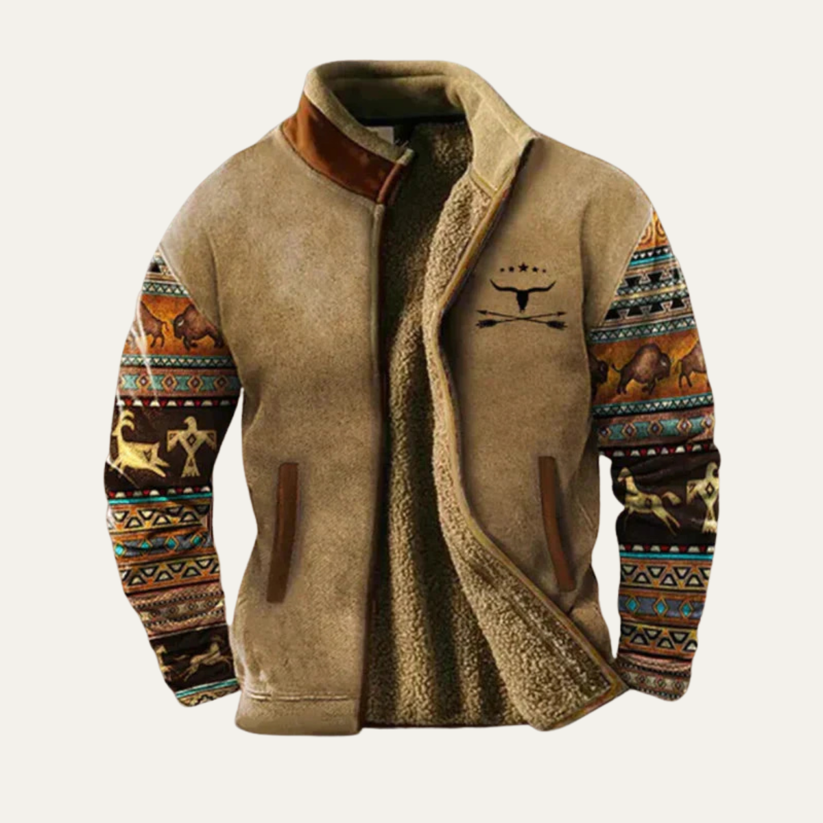 The Maddison Men’s Vintage Warm Sherpa Lined Winter Coat with Patterned Sleeves
