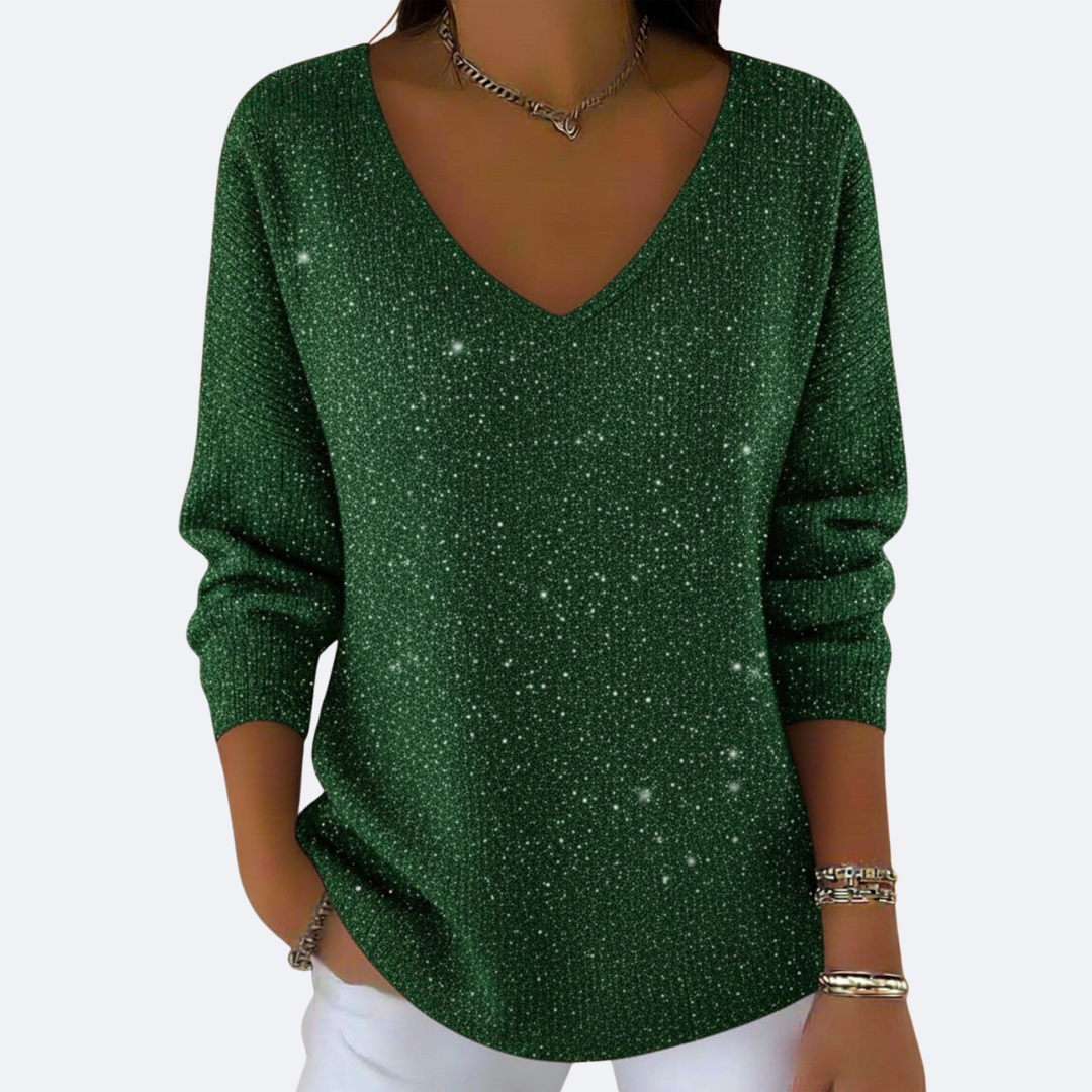 GIULIA - Sparkly V-Neck Chic Jumper