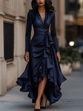 Luna - Long Satin Dress with Ruffles