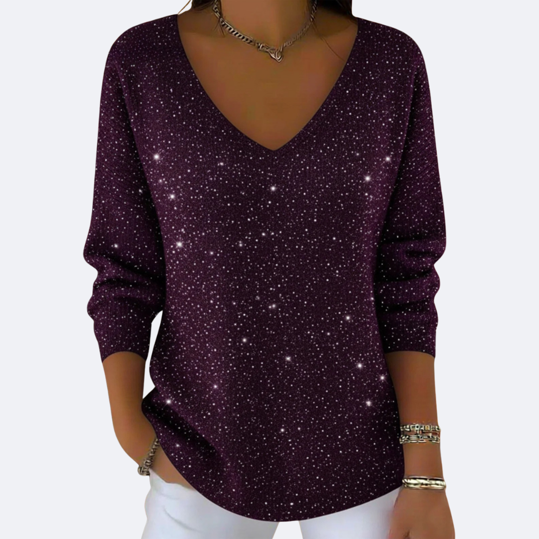 GIULIA - Sparkly V-Neck Chic Jumper