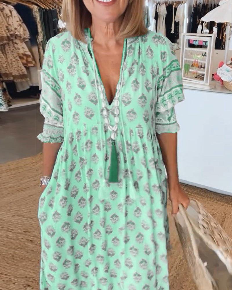 Modena - Printed Casual Dress with V-Neck