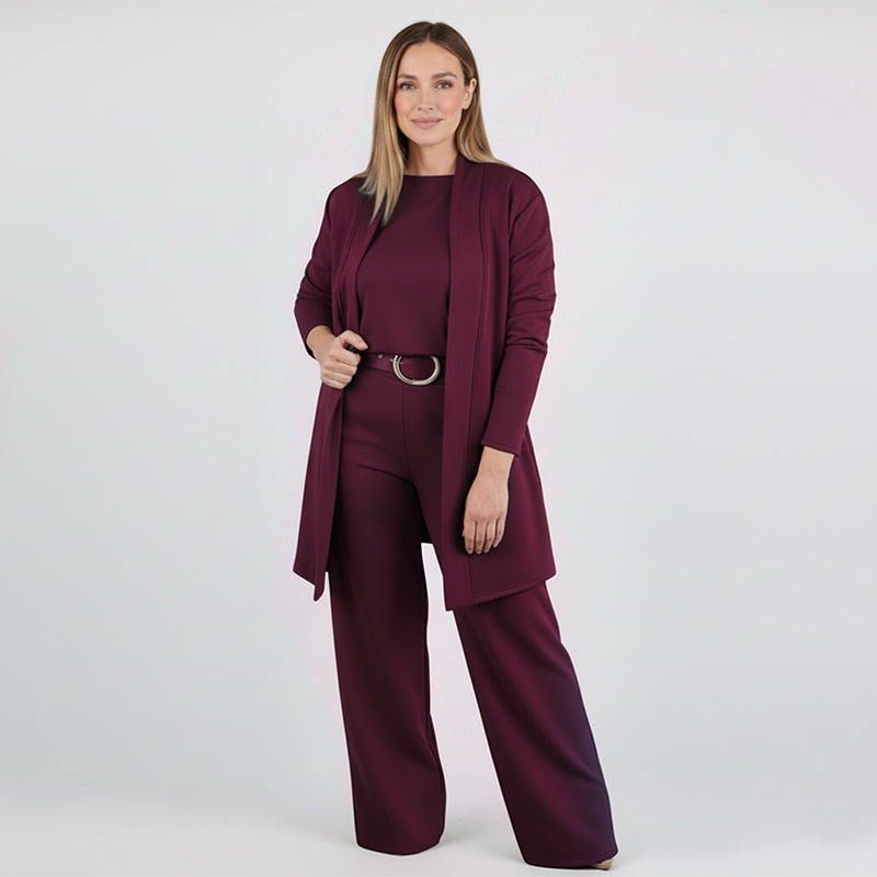 Elegant 3-Piece Set consisting of Long Cardigan, Top, and Trousers