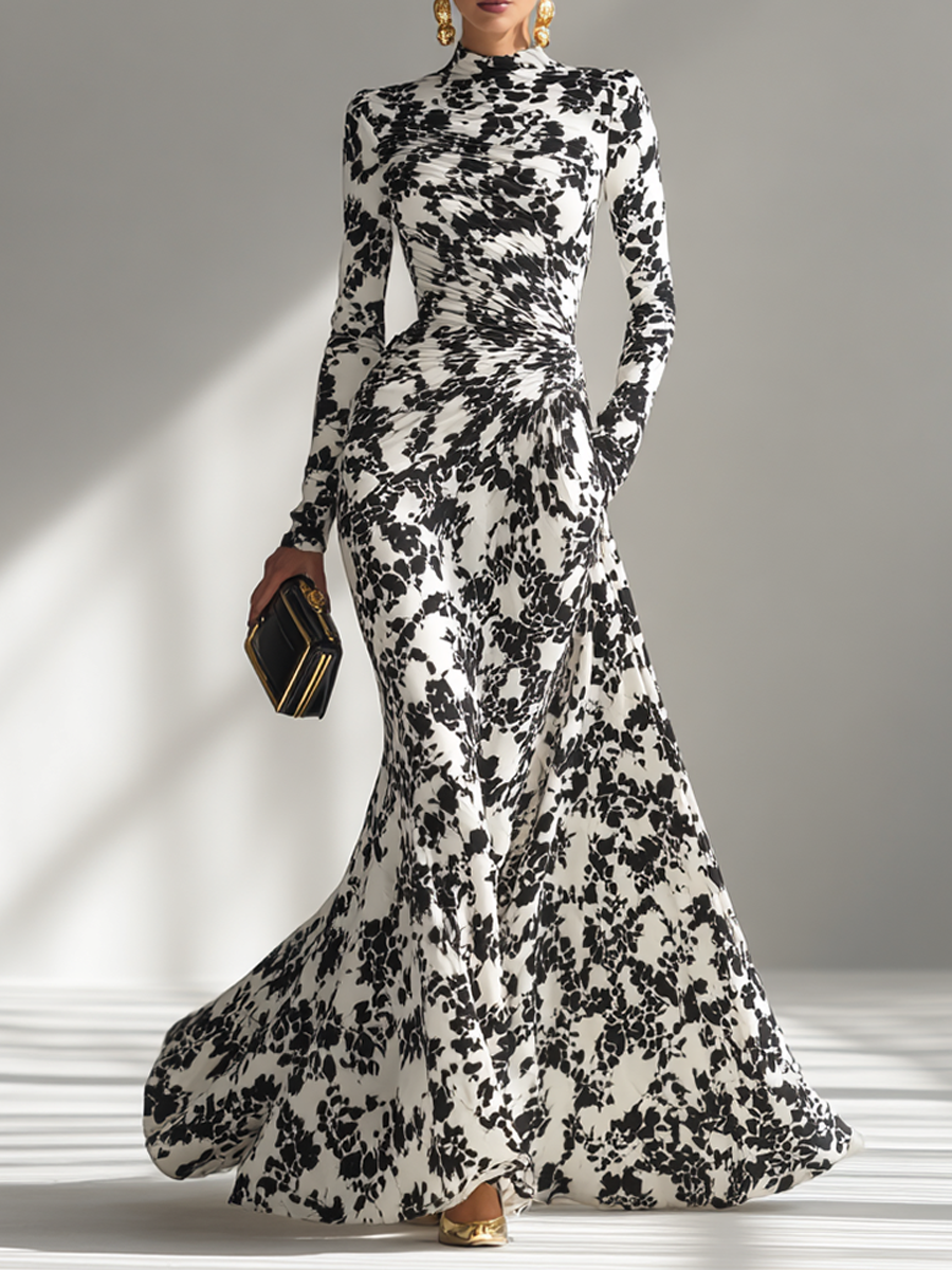Women's Black and White Striped Stretch Wrap Dress MDA1295K1AP