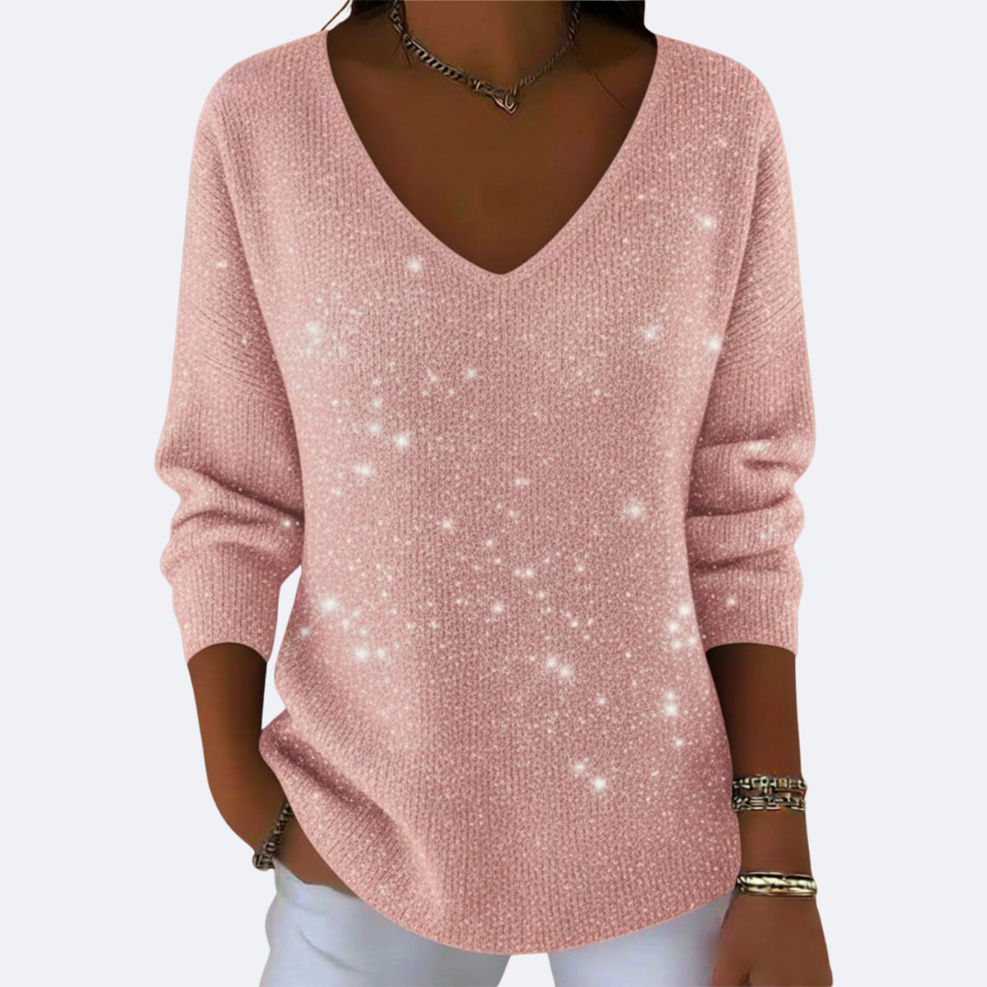GIULIA - Sparkly V-Neck Chic Jumper