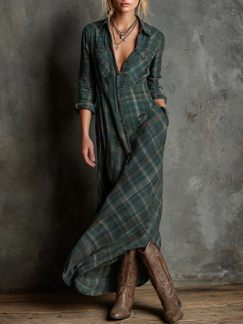 Maxi striped dress with collar