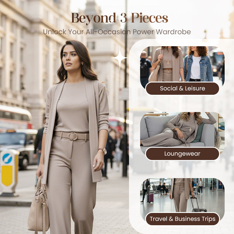 Elegant 3-Piece Set consisting of Long Cardigan, Top, and Trousers