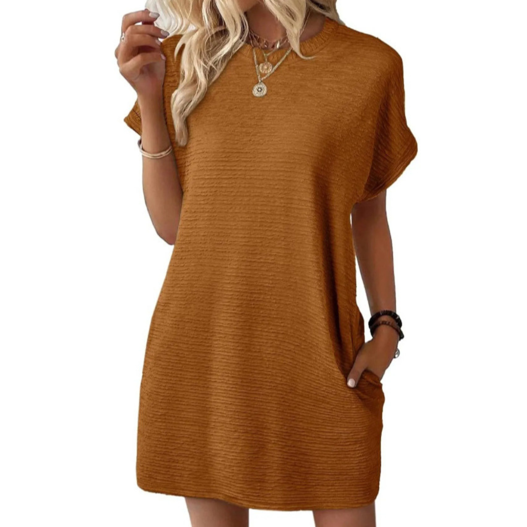 EVASHA™ – Casual Minimalist Round Neck Autumn Dress