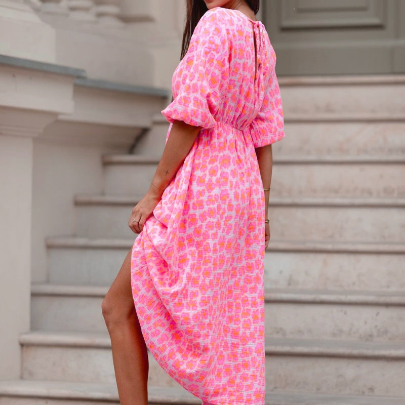 Ladies' Dress with V-Neck and Print