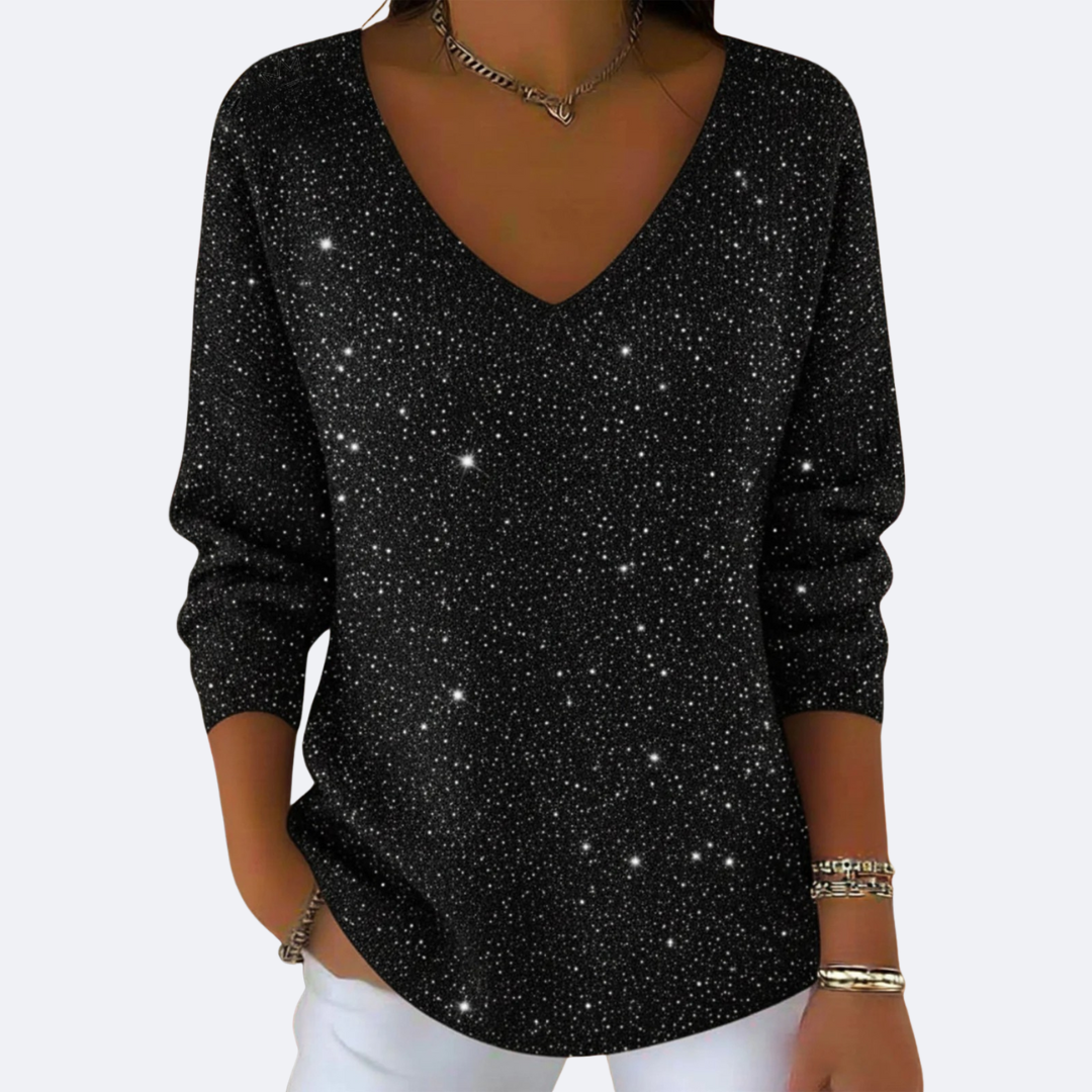 GIULIA - Sparkly V-Neck Chic Jumper