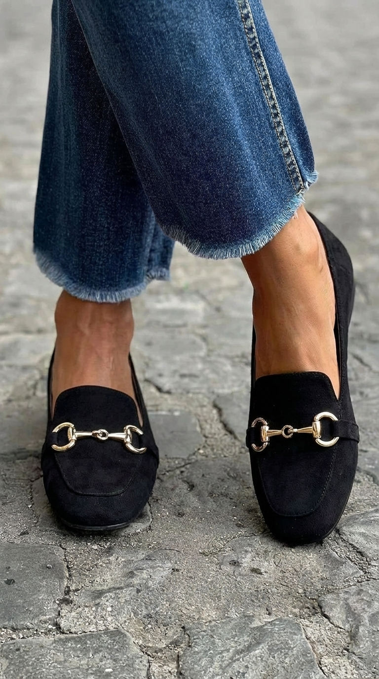 BLACK LOAFERS WITH GOLDEN BUCKLE