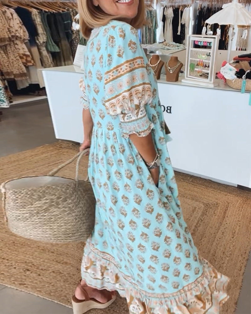 Modena - Printed Casual Dress with V-Neck