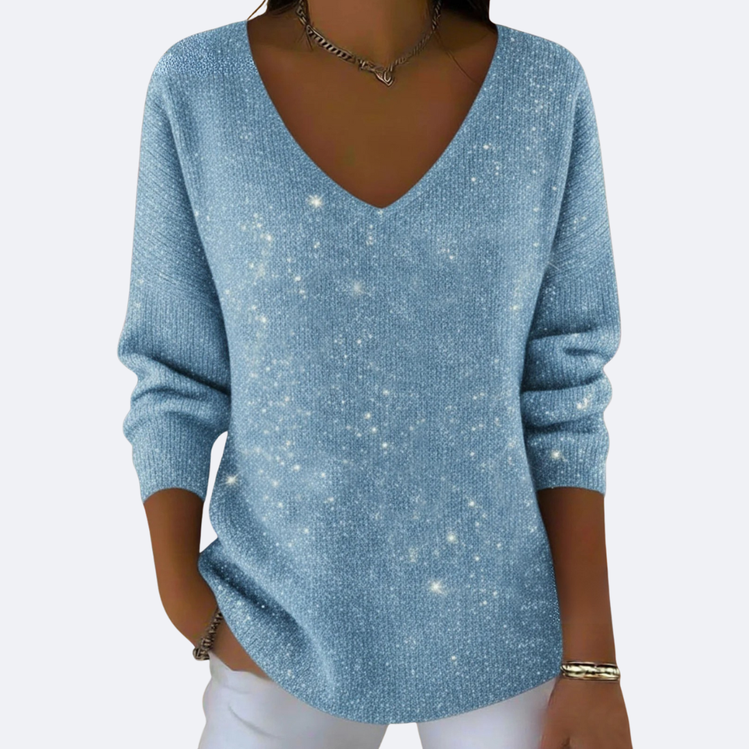 GIULIA - Sparkly V-Neck Chic Jumper