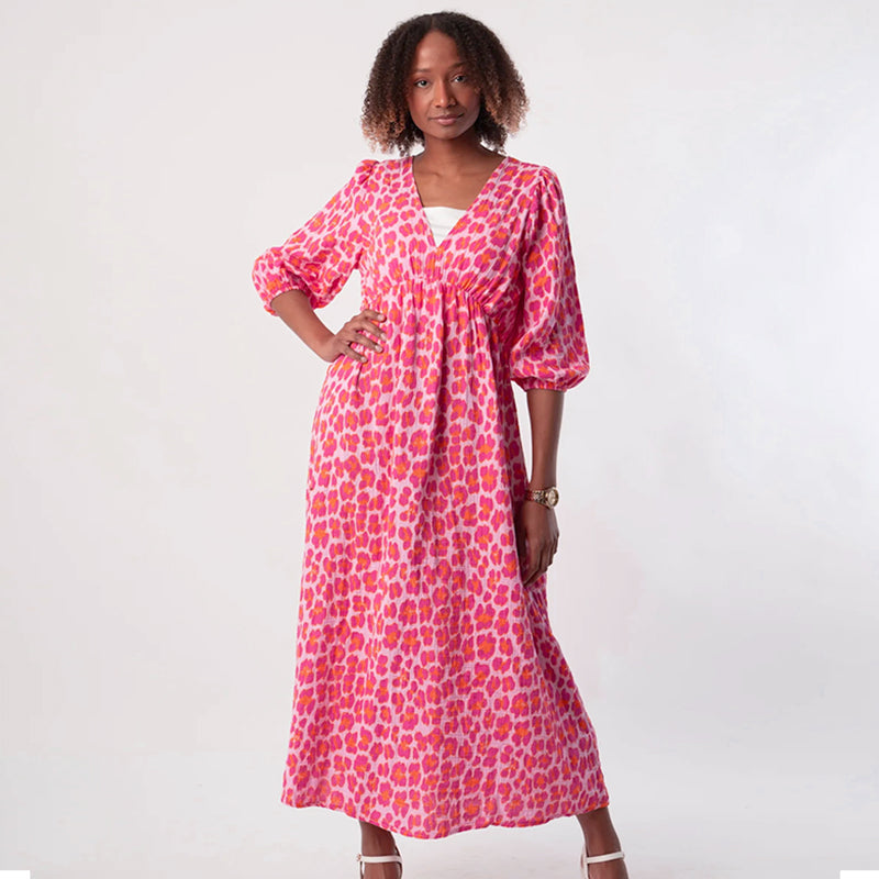 Ladies' Dress with V-Neck and Print