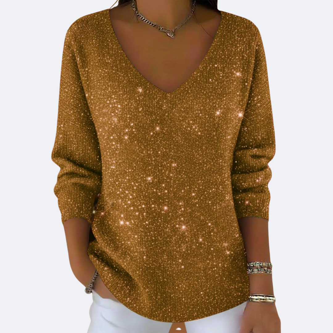 GIULIA - Sparkly V-Neck Chic Jumper