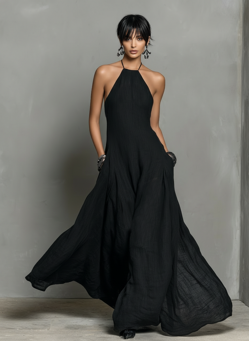 Women's Minimalist Sleeveless Maxi Dress in Linen Blend MDZ2210A0Y