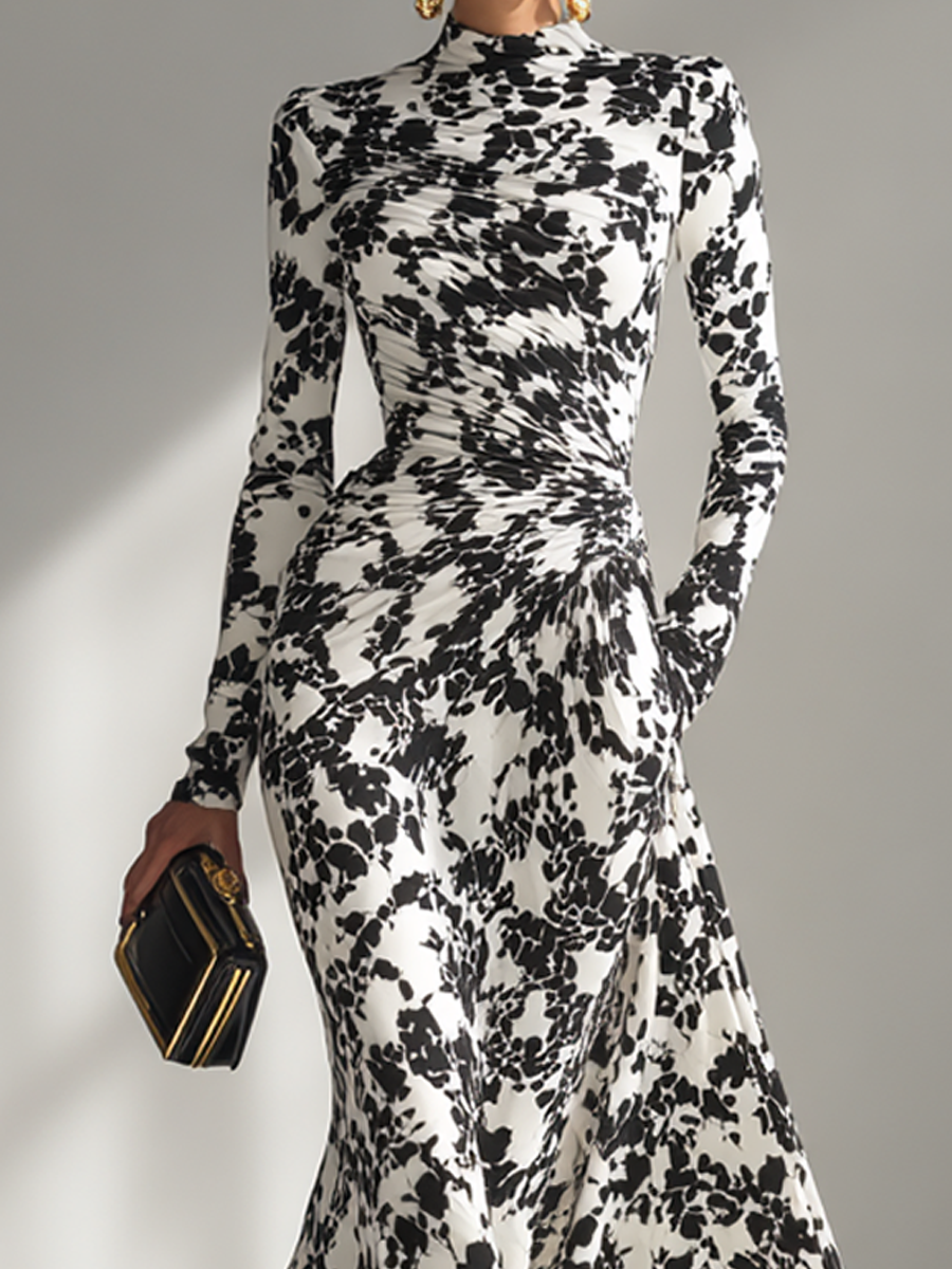 Women's Black and White Striped Stretch Wrap Dress MDA1295K1AP