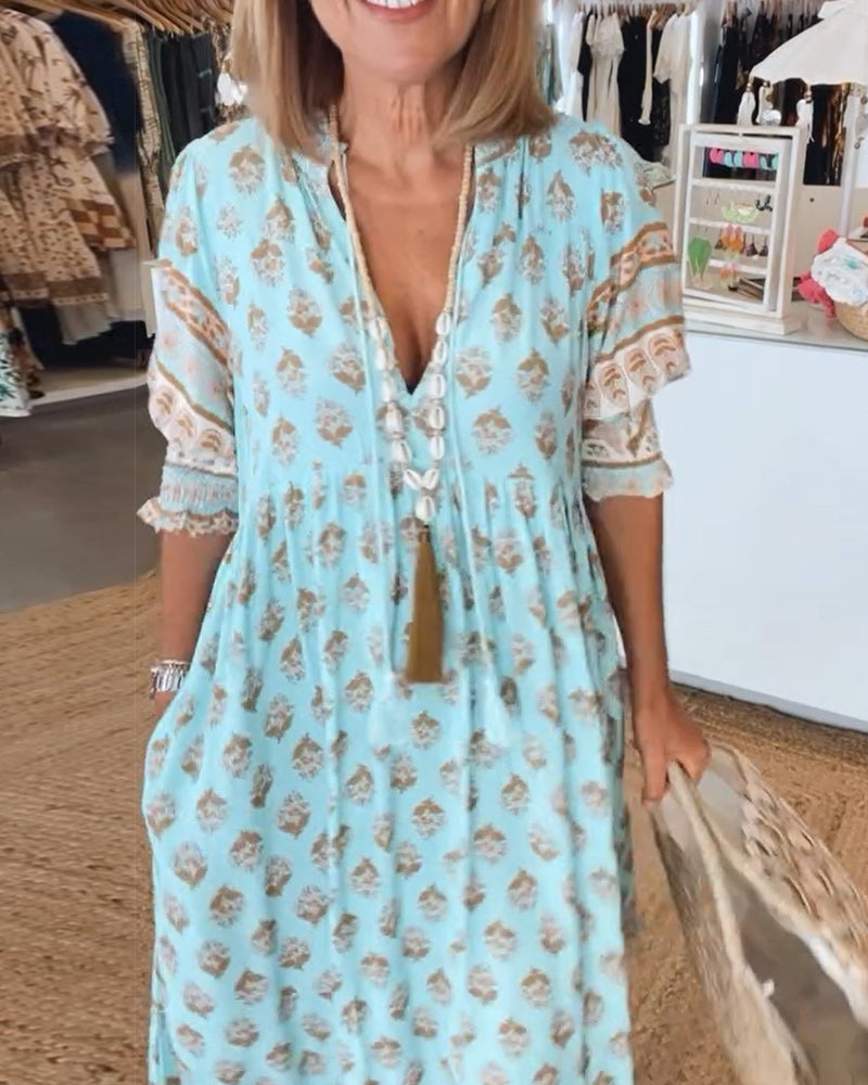 Modena - Printed Casual Dress with V-Neck