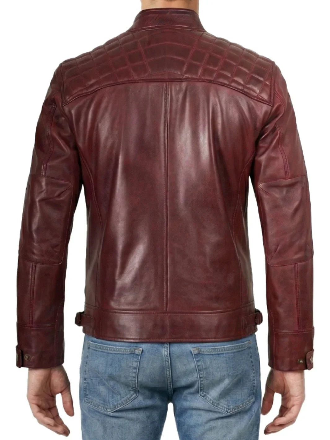 Johnson Burgundy Quilted Biker Leather Jacket