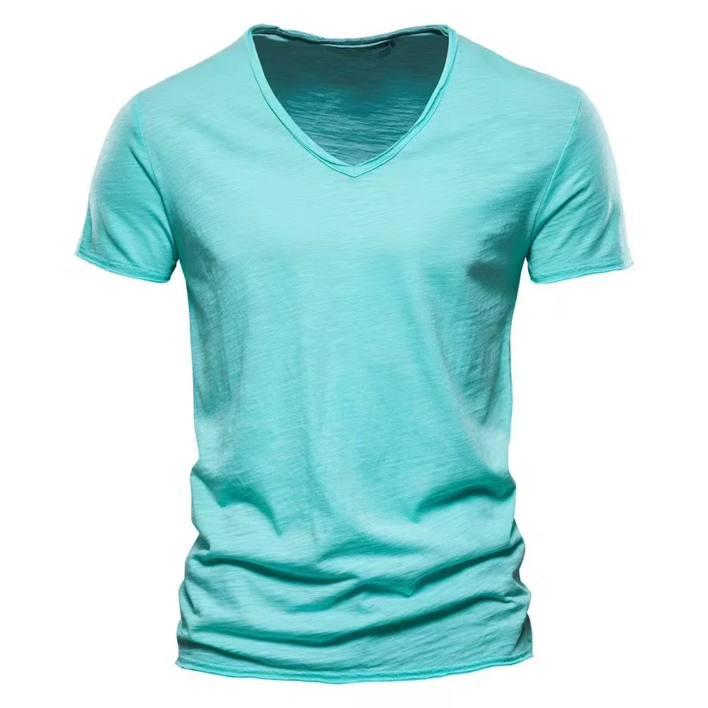 Men V-Neck Cotton Short Sleeve T-Shirts