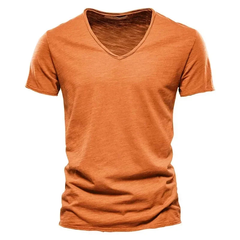 Men V-Neck Cotton Short Sleeve T-Shirts