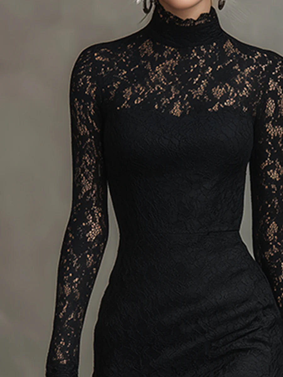 Teresa - Flexible Black Lace Maxi Fishtail Dress