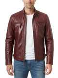 Johnson Burgundy Quilted Biker Leather Jacket