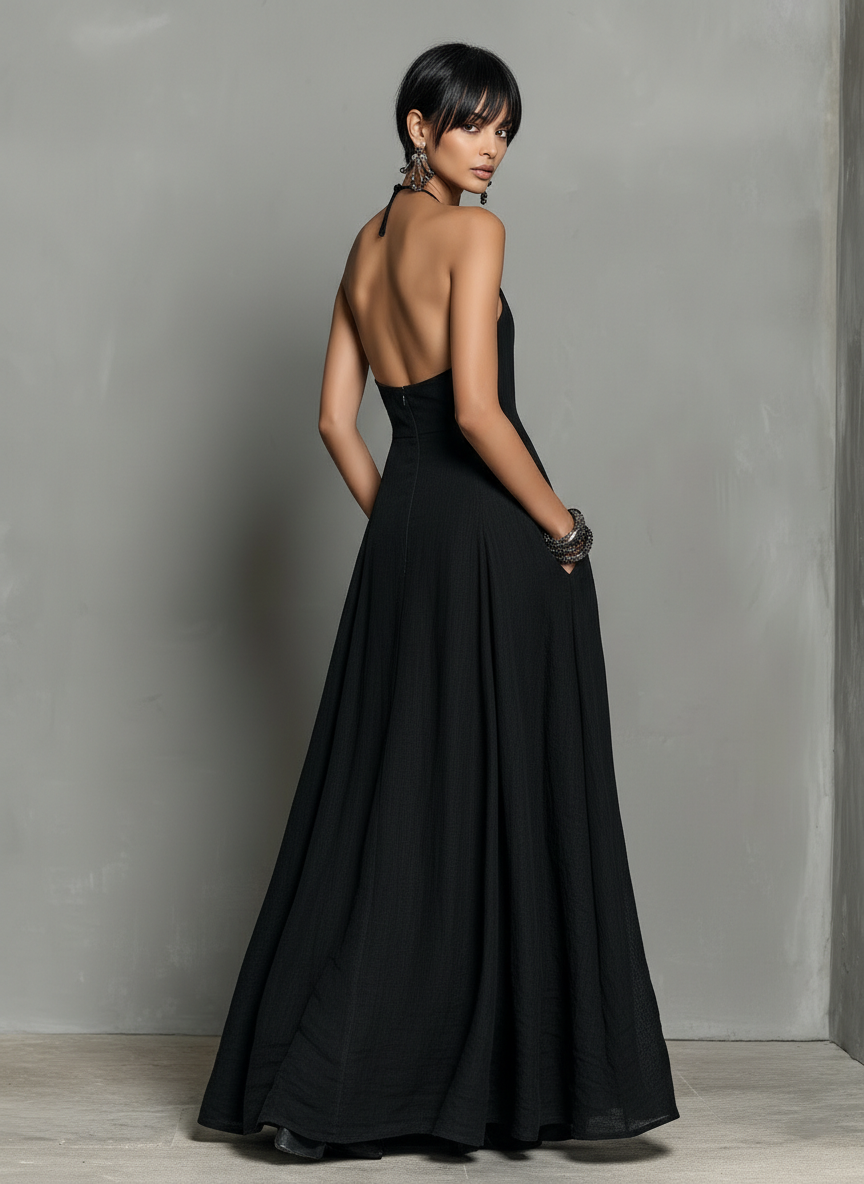 Women's Minimalist Sleeveless Maxi Dress in Linen Blend MDZ2210A0Y