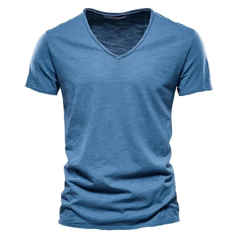 Men V-Neck Cotton Short Sleeve T-Shirts
