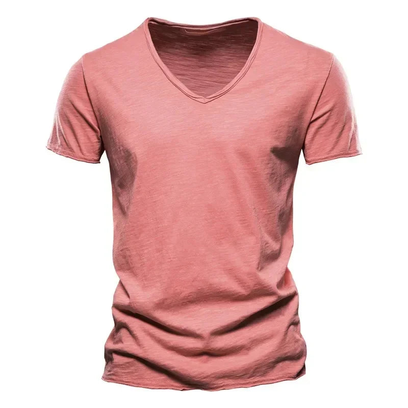 Men V-Neck Cotton Short Sleeve T-Shirts