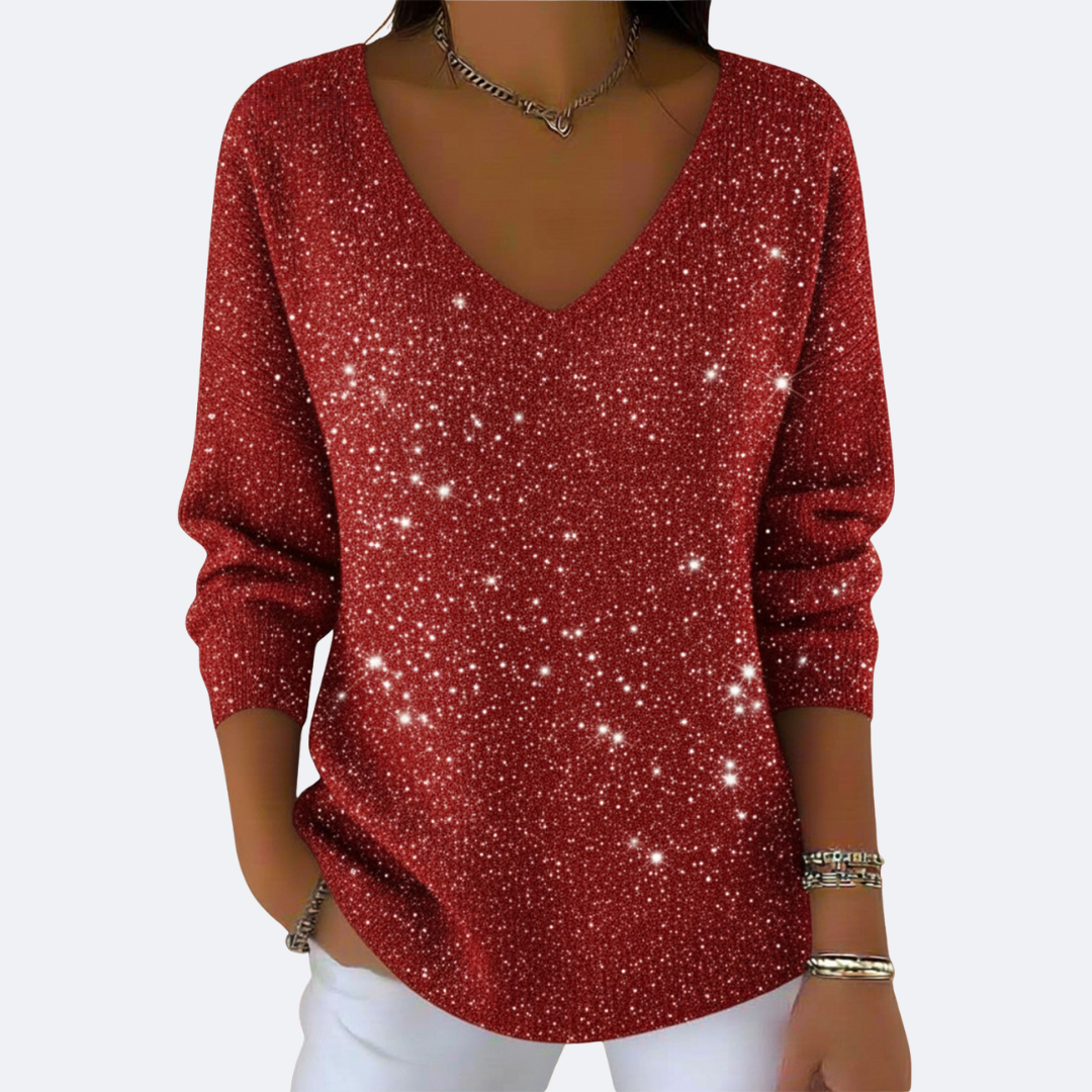 GIULIA - Sparkly V-Neck Chic Jumper