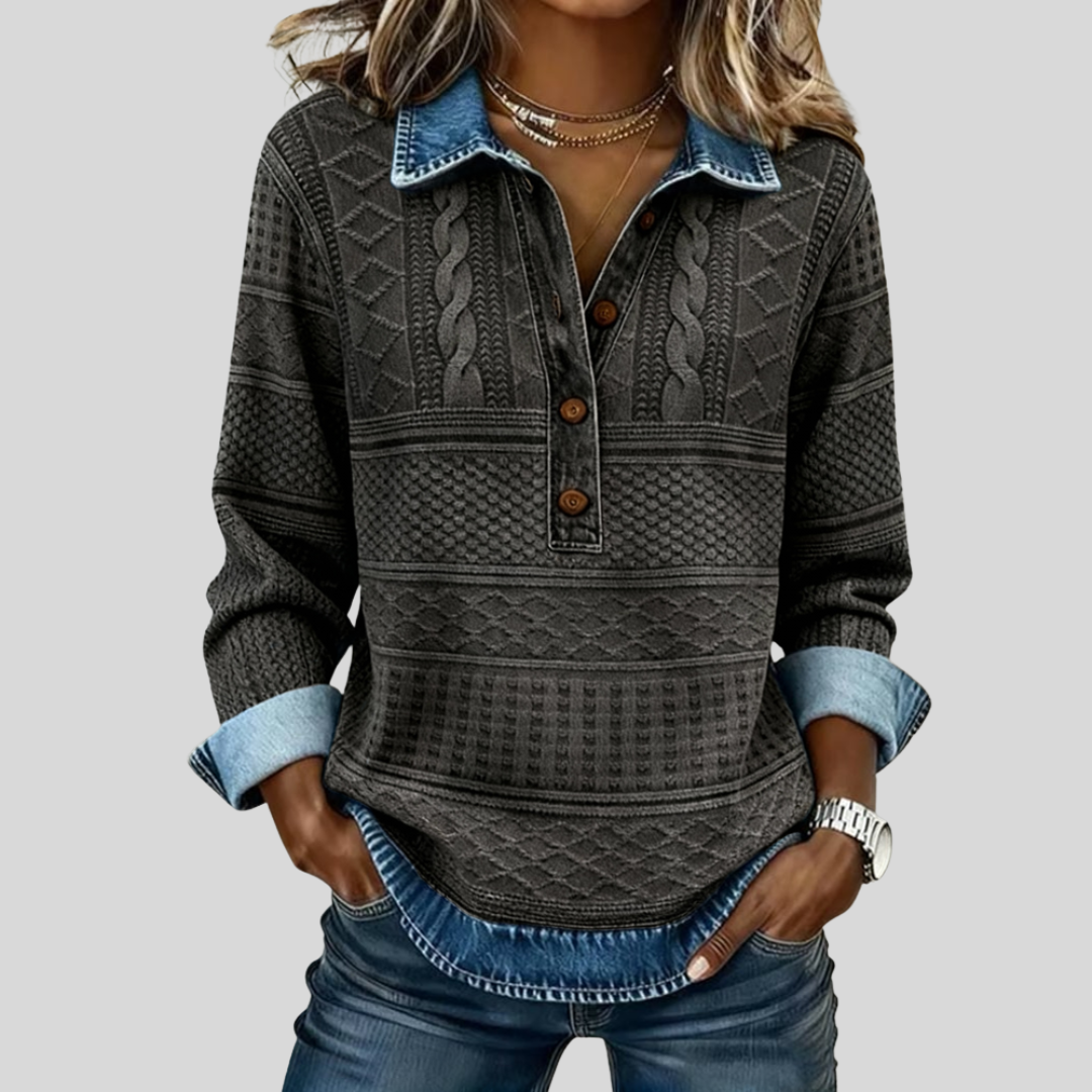 SOFIA – Denim Detailed Knitted Sweatshirt