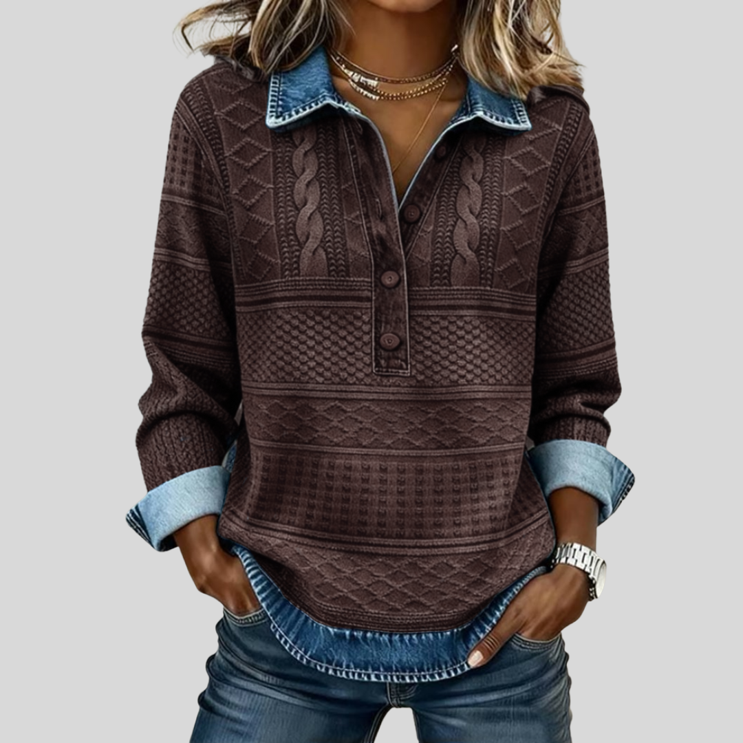 SOFIA – Denim Detailed Knitted Sweatshirt