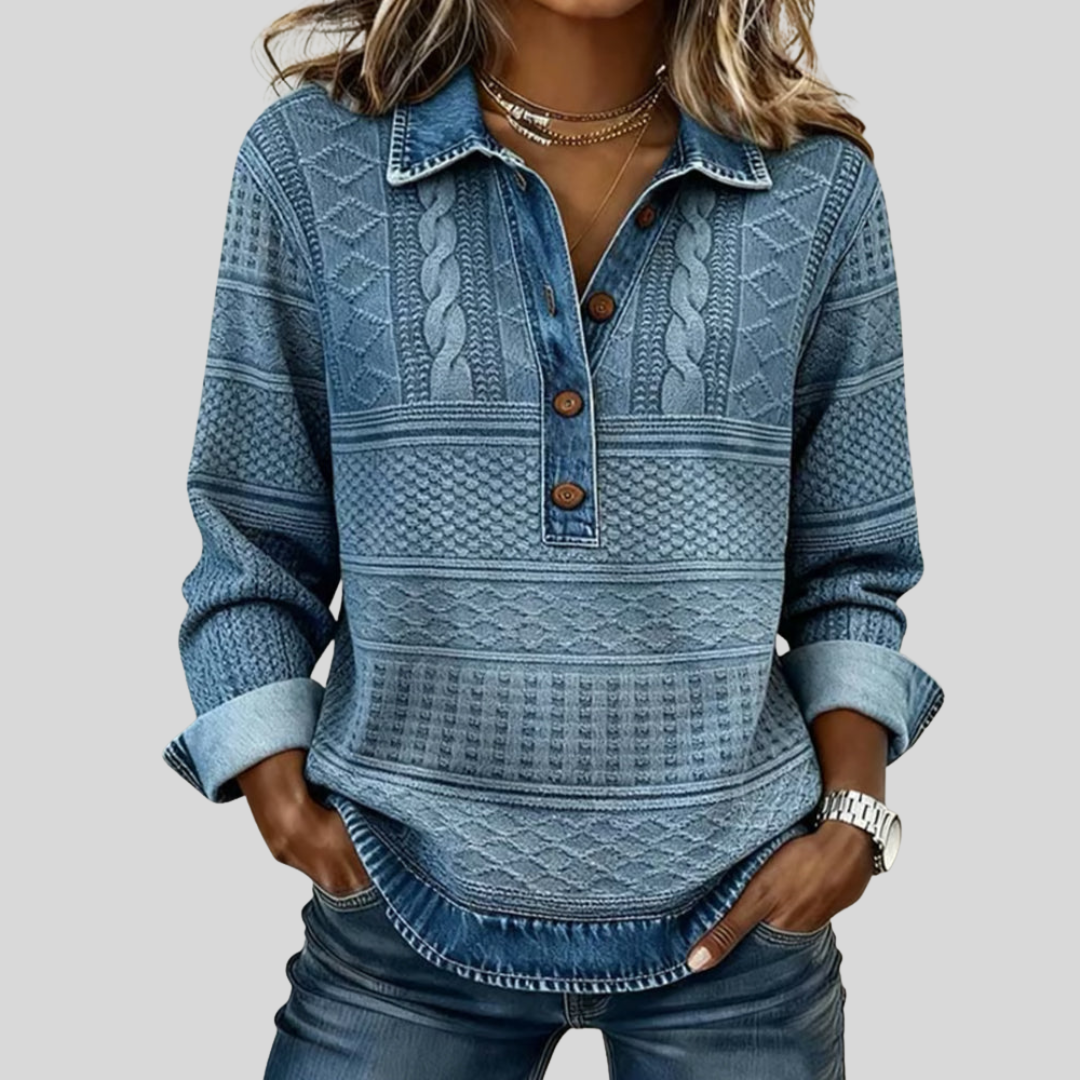 SOFIA – Denim Detailed Knitted Sweatshirt