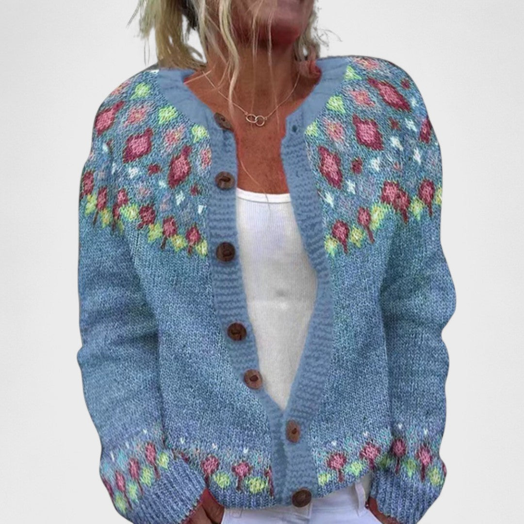 Lianne Grigio Perla – Stylish patterned wide knit cardigan
