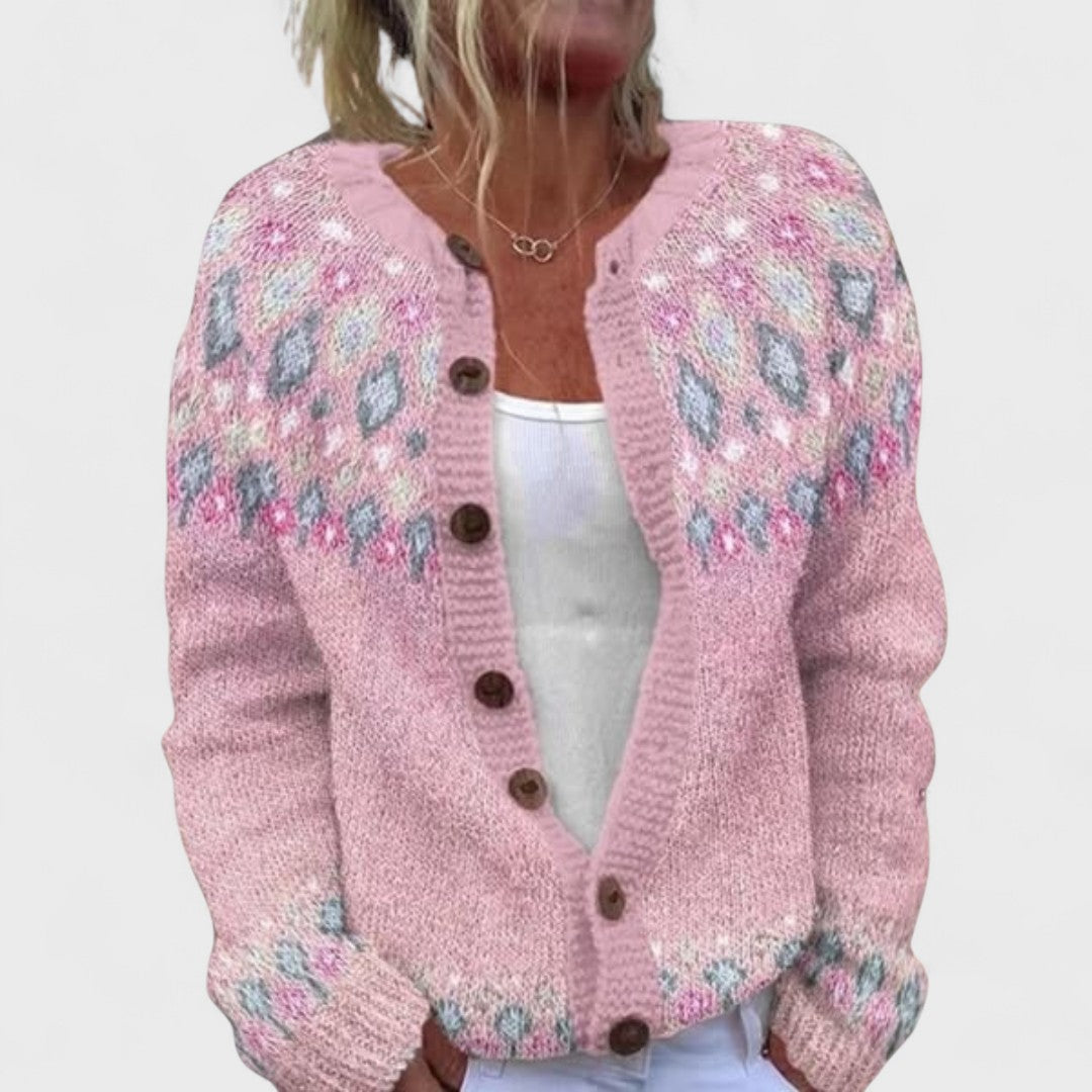 Lianne Grigio Perla – Stylish patterned wide knit cardigan