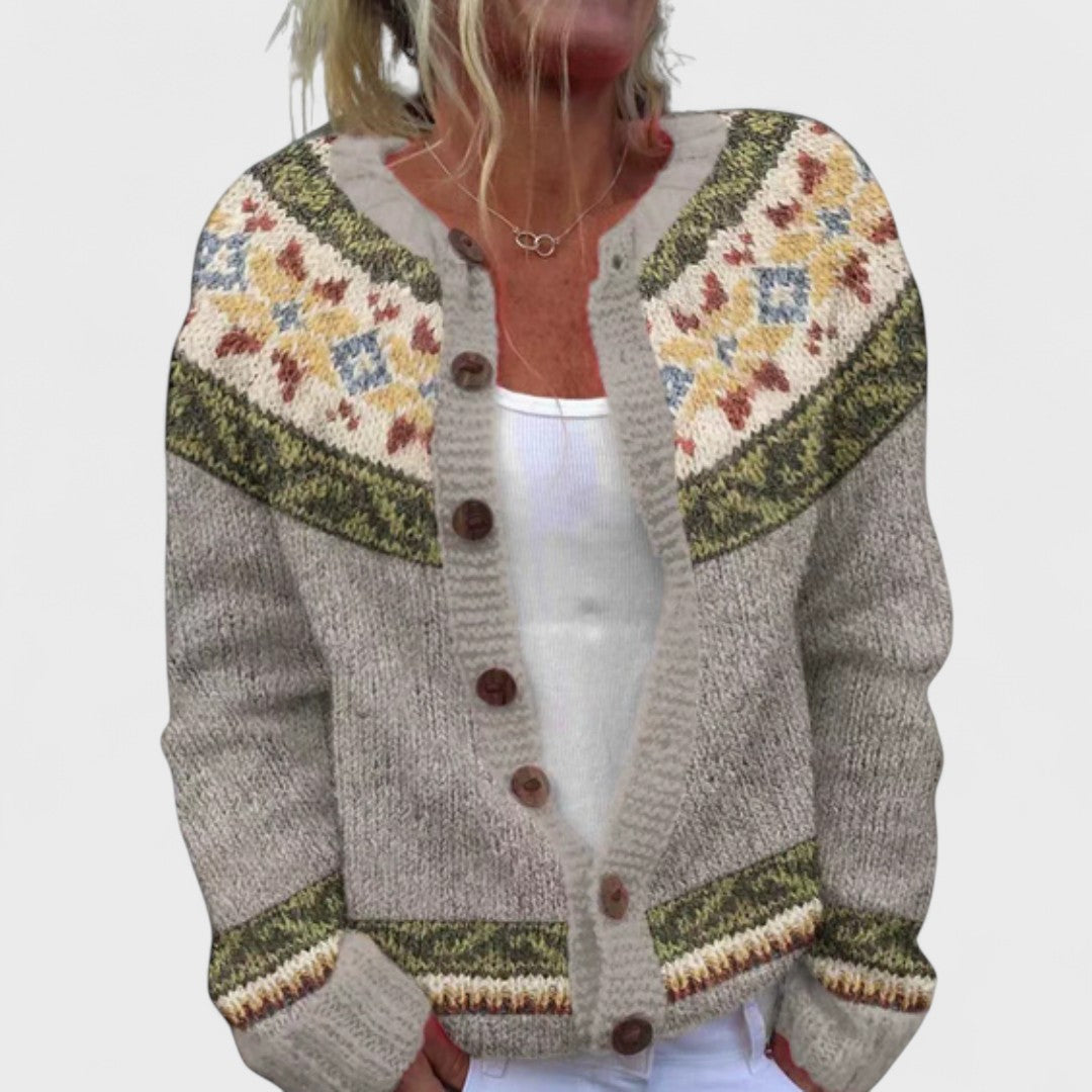 Lianne Grigio Perla – Stylish patterned wide knit cardigan