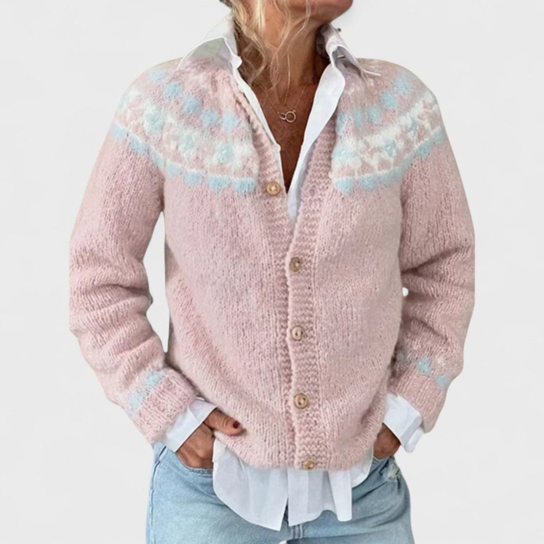 Lianne Grigio Perla – Stylish patterned wide knit cardigan